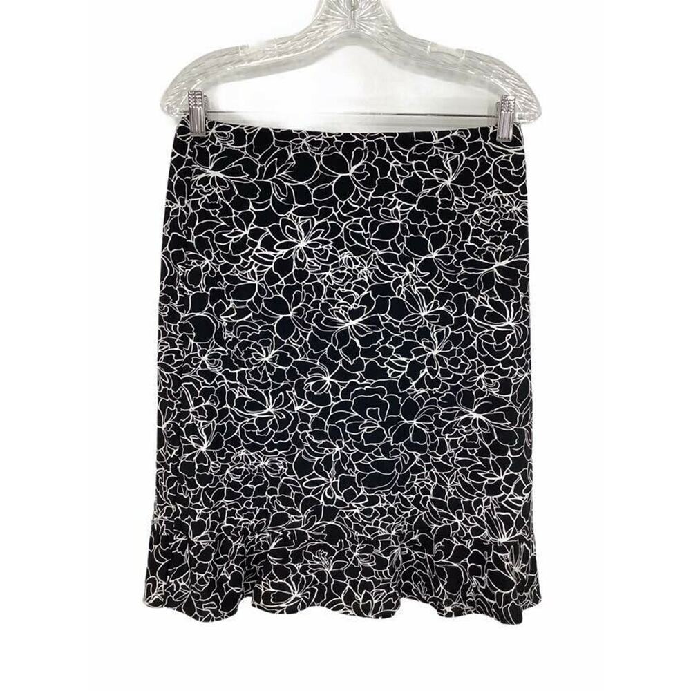 George Black & white Floral Print Skirt M 8/10